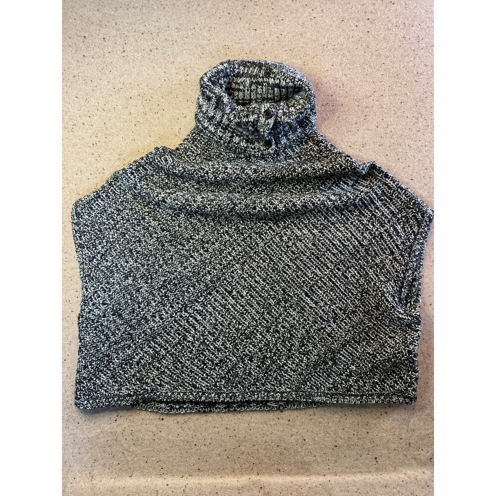 Banana Republic Sweater Vest Poncho Cowl Wool Blend Black White Small Oversized